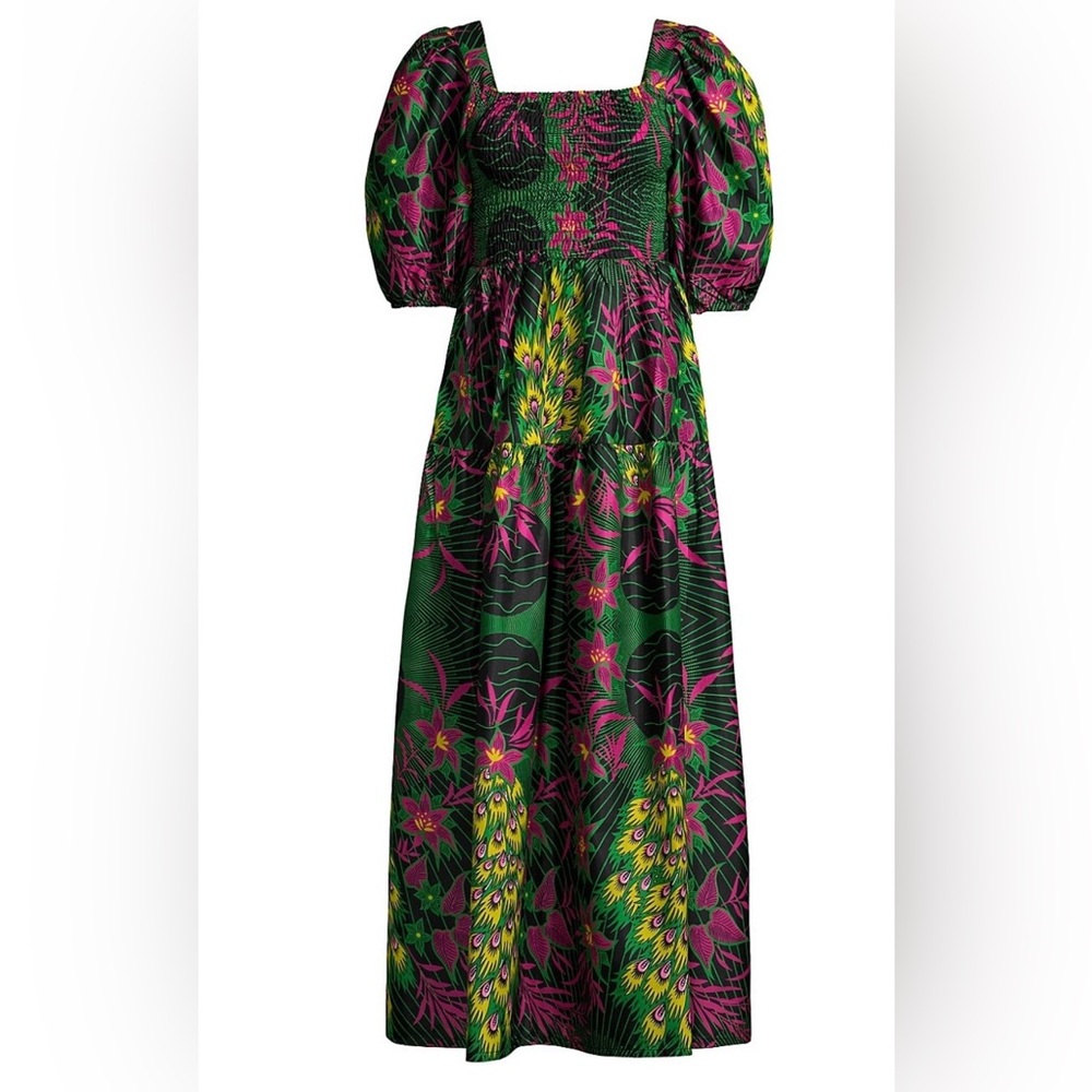 Elegant Floral Maxi Dress in Green and Pink